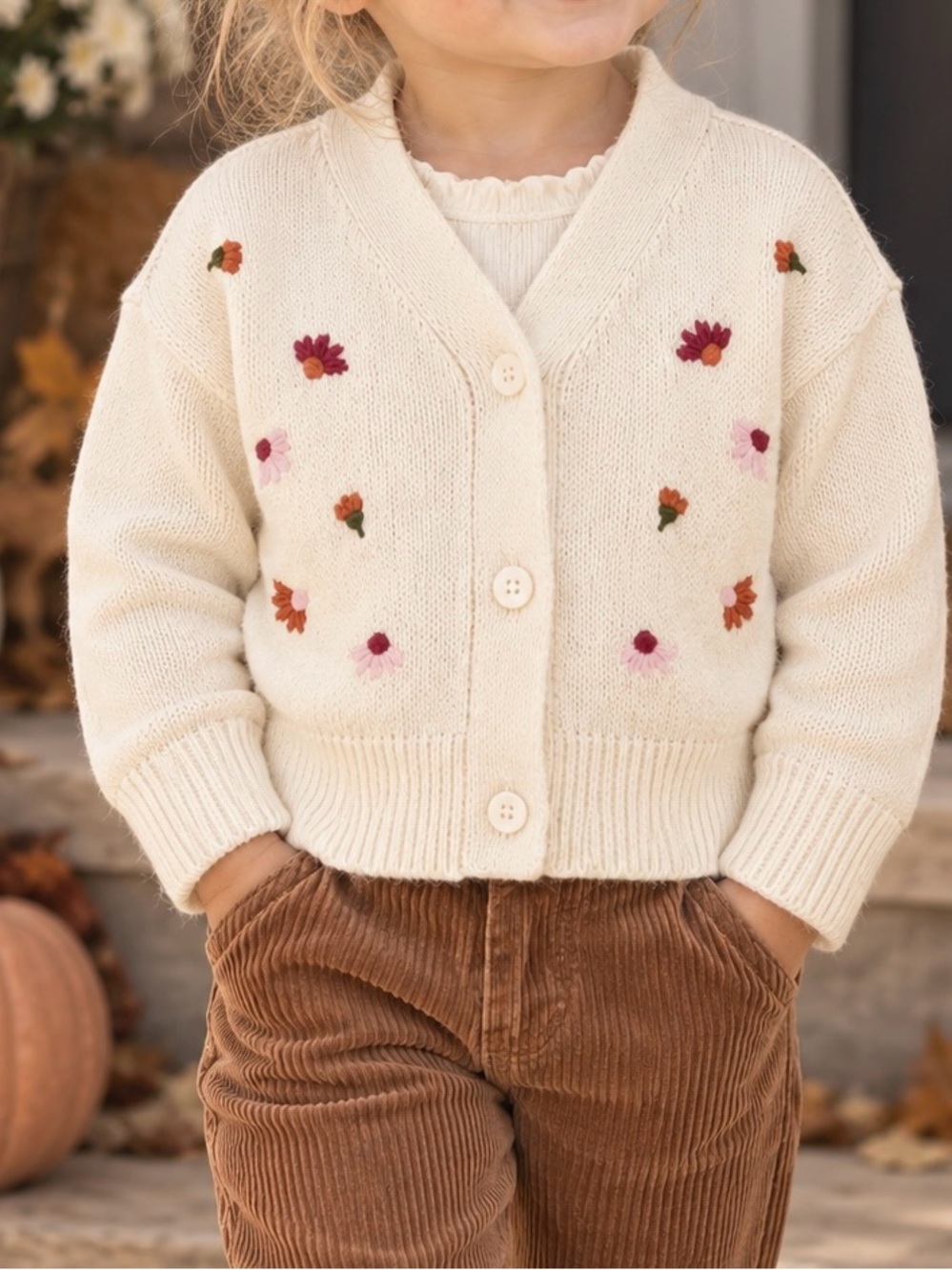 Carter's Baby Girl 24M Floral Embroidered Cream Knit Cardigan Sweater